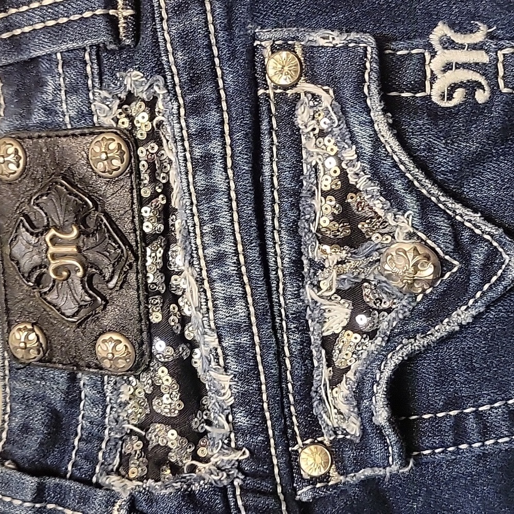 MISS ME JEANS bejeweled boot cut jeans style: JP5002-34R size 28 EUC Y2K fashion - Picture 7 of 11
